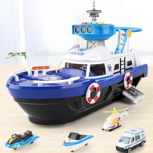 Iate Policial com Carrinhos e Barcos - Aumenta a Diversão!